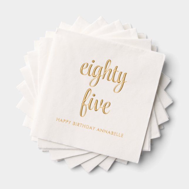 Elegant 85th Birthday Modern Gold Foil Napkins (Insitu (Stacked))