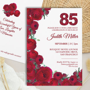 Elegant 85th Birthday Party - Bold 85 Red Floral Invitation
