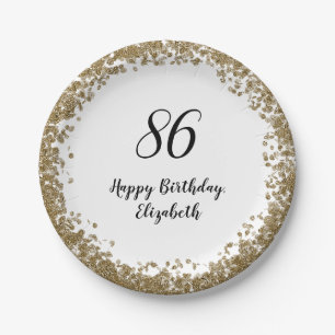 Elegant 86th Birthday Plates With Gold Sequins