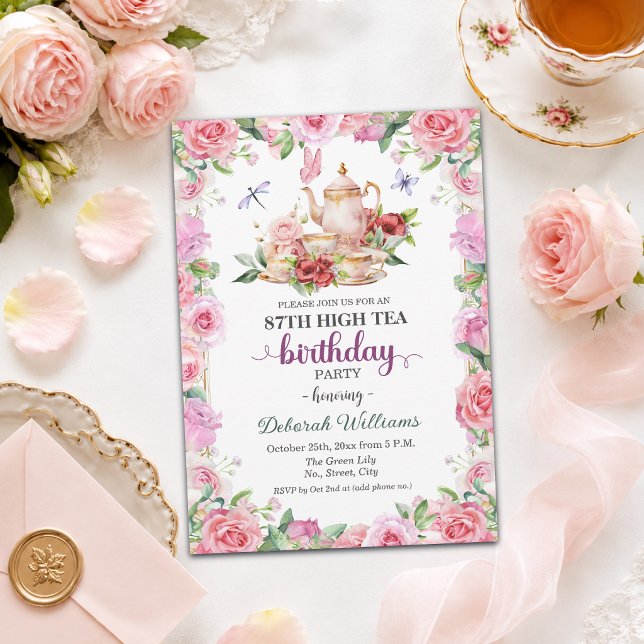 Elegant 87th Birthday High Tea Party  Invitation (Creator Uploaded)