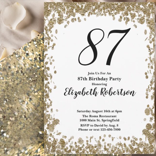 Elegant 87th Birthday Invitation For Her in Gold (Creator Uploaded)