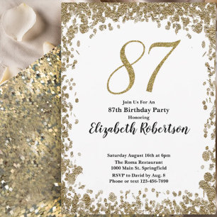 Elegant 87th Birthday Invitation For Her in Gold