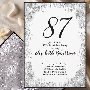 Elegant 87th Birthday Invitation For Her in Silver