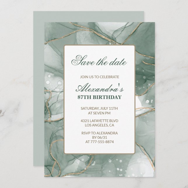 Elegant 87th birthday invitations Save the date  (Front/Back)