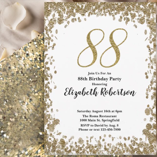 Elegant 88th Birthday Invitation For Her in Gold (Creator Uploaded)