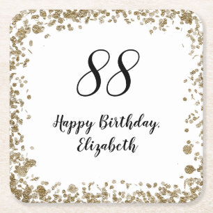 Elegant 88th Birthday Napkins With Gold Sequins Square Paper Coaster