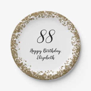 Elegant 88th Birthday Plates With Gold Sequins