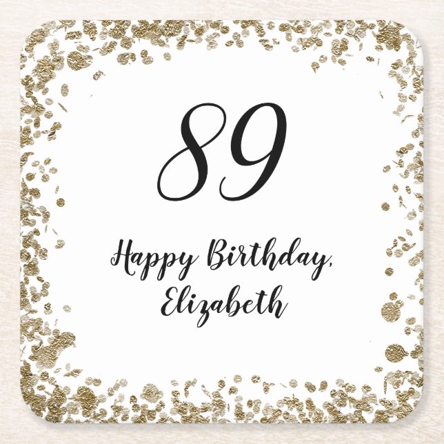 Elegant 89th Birthday Coasters With Gold Sequins (Front)