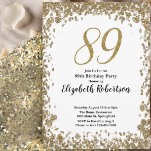 Elegant 89th Birthday Invitation For Her in Gold