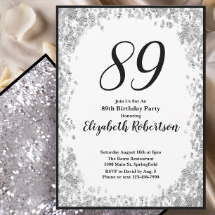 Elegant 89th Birthday Invitation For Her in Silver
