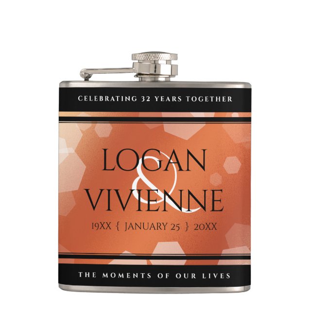 Elegant 8th 32nd Bronze Wedding Anniversary Hip Flask (Front)