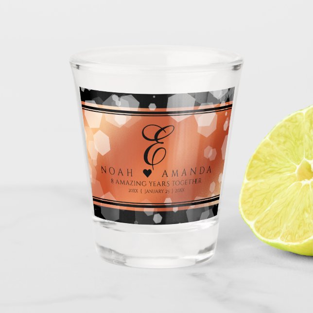 Elegant 8th 32nd Bronze Wedding Anniversary Shot Glass (Front)