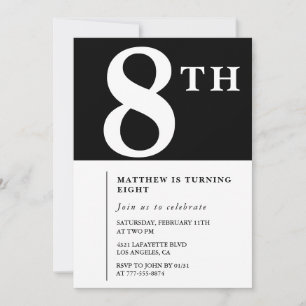 Elegant 8th birthday invitation Black Chic Boy