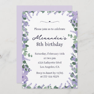 Elegant 8th birthday invitations Floral Frame