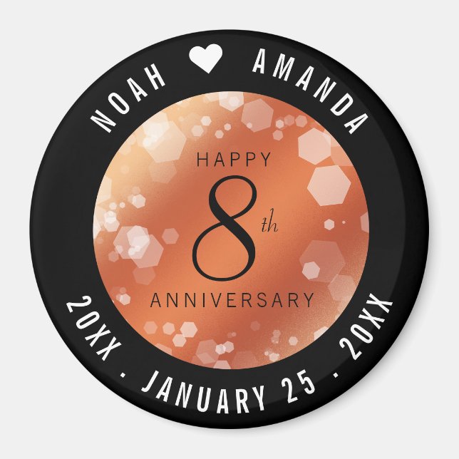 Elegant 8th Bronze Wedding Anniversary Celebration Magnet (Front)