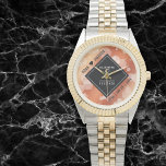 Elegant 8th Bronze Wedding Anniversary Watch<br><div class="desc">Celebrate the 8th bronze wedding anniversary and a love that stands the test of time with this stylish watch! Elegant black and white lettering with hexagonal confetti on a bronze foil background add a memorable touch for this special occasion and milestone. Personalize with the couple's names and dates of marriage....</div>