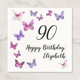 Elegant 90th Birthday Butterflies Custom Name Napkin