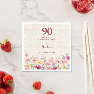 Elegant 90th Birthday for Her - Linen Floral Napkin