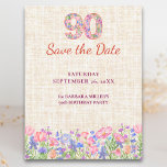 Elegant 90th Birthday for Her - Pink Flowers Announcement Postcard<br><div class="desc">Elegant 90th birthday save the date postcard for her featuring soft pink and purple flowers,  a feminine floral number design,  and a beautiful milestone layout. A lovely choice for announcing a stylish ninetieth birthday celebration with a chic and graceful floral look. Enjoy!</div>