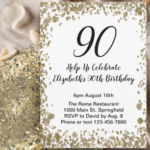 Elegant 90th Birthday Invitation Black and Gold 