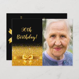 Elegant 90th birthday invitation black gold photo