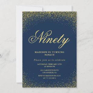 Elegant 90th birthday invitation Gold Navy Glam