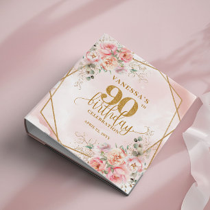 Elegant 90th Birthday Memory Album Blush Pink Gold Binder