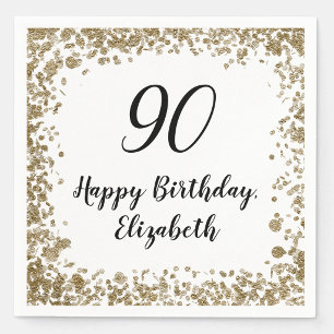 Elegant 90th Birthday Napkins With Gold Sequins