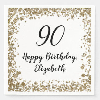 Elegant 90th Birthday Napkins With Gold Sequins