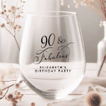Elegant 90th Birthday Party<br><div class="desc">90 & Fabulous - Toast to a Life Well Celebrated! Elegant 90th birthday party wine glass featuring "90 & Fabulous" in a stylish calligraphy script and your name in simple modern typography.</div>