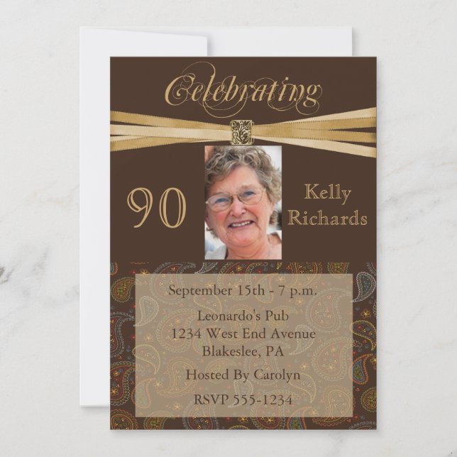 Elegant 90th Birthday Party  Photo Invitations (Front)