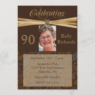 Elegant 90th Birthday Party Photo Invitations