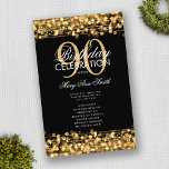 Elegant 90th Birthday Party Program Gold w/ Menu<br><div class="desc">Elegant "Birthday Party Program" design with Sparkles & Lights in Gold w/ custom text.</div>