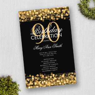 Elegant 90th Birthday Party Program Gold w/ Menu
