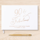Elegant 90th Birthday Party Rose Gold Guest Book<br><div class="desc">Elegant guest book for her 90th birthday party featuring rose gold foil and "90 & Fabulous" in a chic calligraphy script. Customize with her name,  the party date and a title on the spine in classic serif typography.</div>