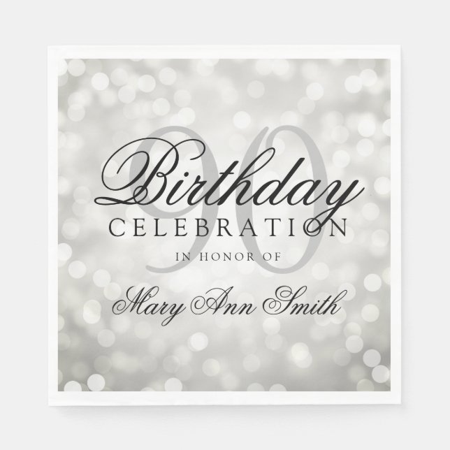 Elegant 90th Birthday Party Silver Glitter Lights Napkin (Front)