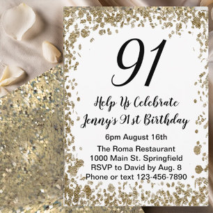 Elegant 91st Birthday Invitation For Her in Gold