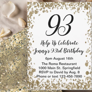Elegant 93rd Birthday Invitation For Her in Gold