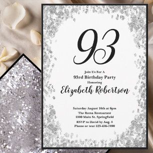 Elegant 93rd Birthday Invitation For Her in Silver
