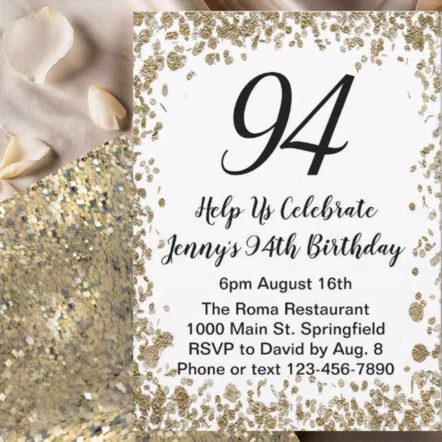 Elegant 94th Birthday Invitation For Her in Gold (Creator Uploaded)