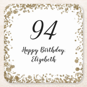 Elegant 94th Birthday Napkins With Gold Sequins Square Paper Coaster