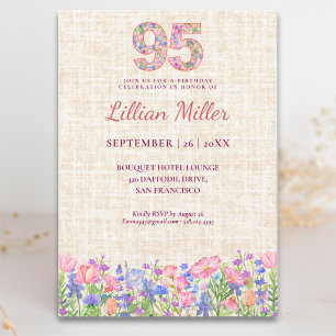 Elegant 95th Birthday for Her - Pink Flowers Invitation