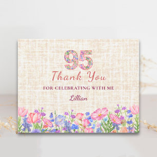Elegant 95th Birthday for Her - Pink Flowers Thank You Card