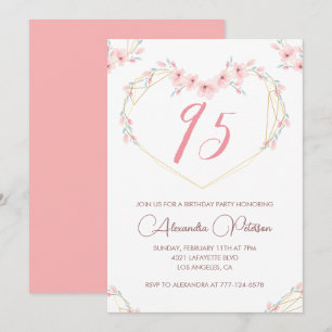 Elegant 95th birthday invitations Pink Floral 