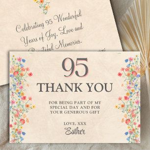 Elegant 95th Birthday Thanks - Floral Wildflower Thank You Card