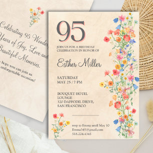 Elegant 95th Birthday - Wildflower Design 95 Years Invitation