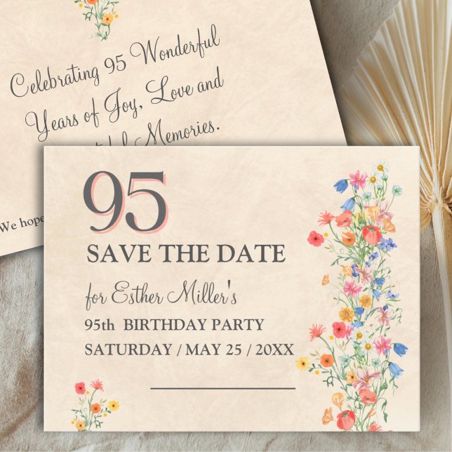 Elegant 95th Birthday Wildflower Save the Date (Creator Uploaded)