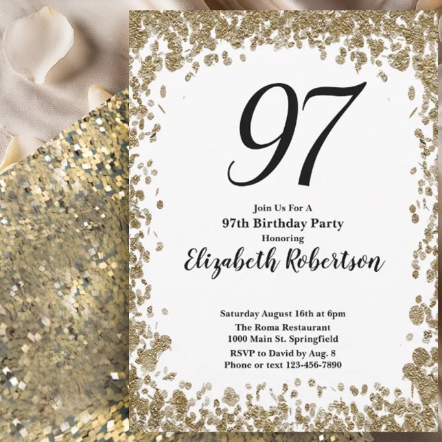 Elegant 97th Birthday Invitation For Her in Gold (Creator Uploaded)