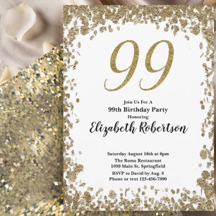 Elegant 99th Birthday Invitation For Her in Gold