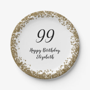 Elegant 99th Birthday Plates With Gold Sequins